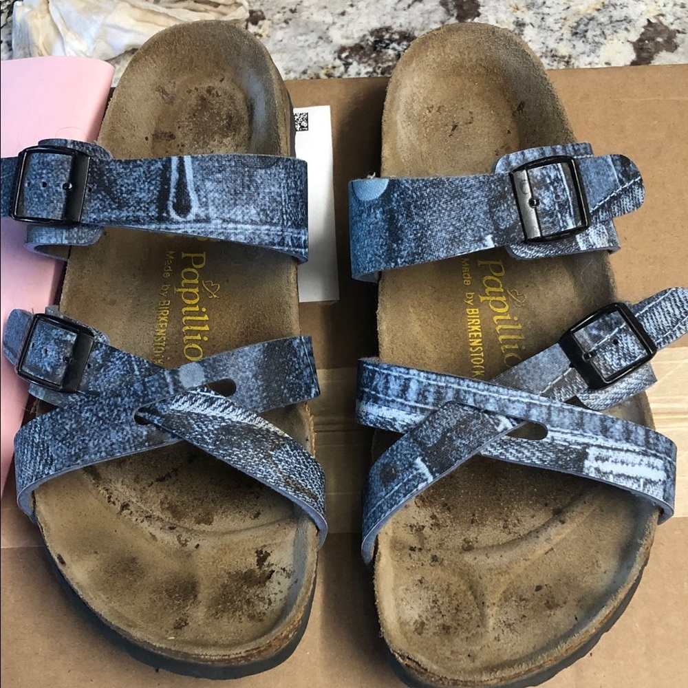 Birkenstock Papillio Sandals distressed denim lk color, blue  Women's Sz 39w m6